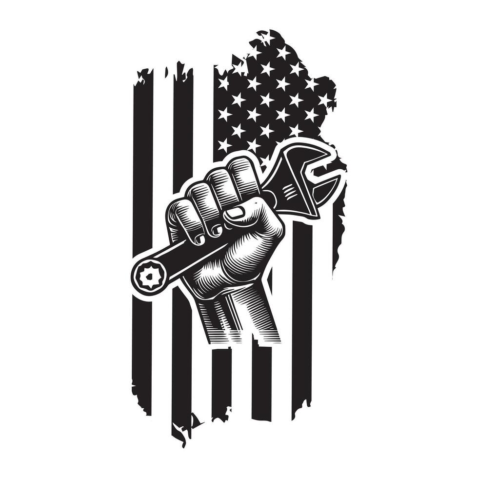 Mechanic Tools Themed Illustration Patriotic US Design vector