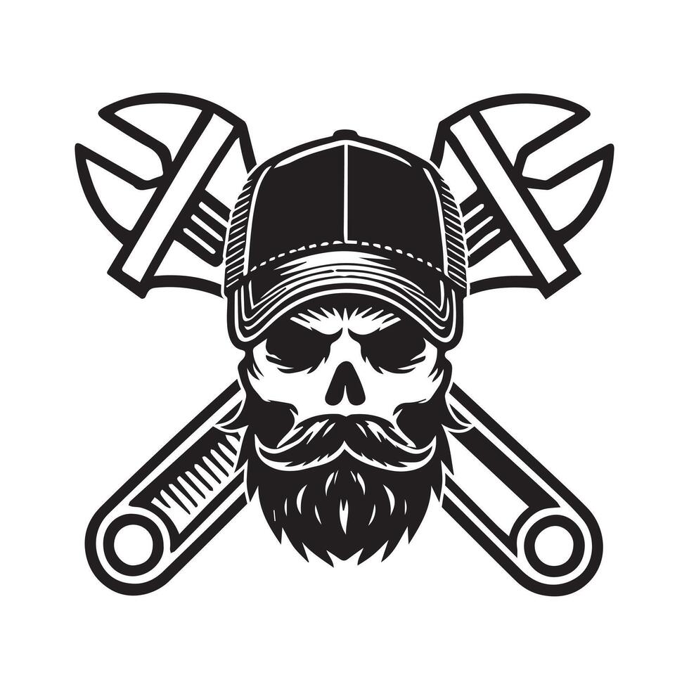 Mechanic Equipment with Skull Inspired Illustration Design vector