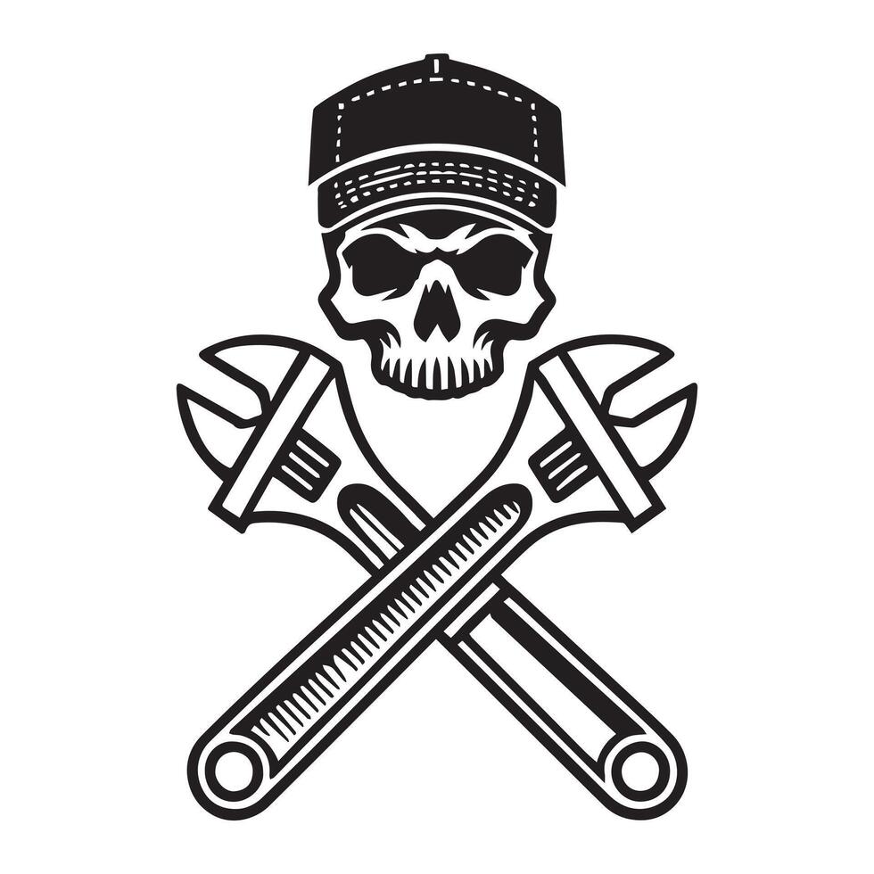 Crossed Wrenches Skull Mechanic Artwork vector