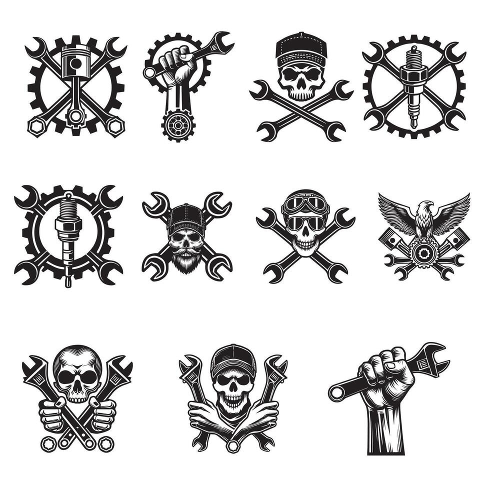 Ultimate Skull And Mechanic Gear and Equipment SVG Bundle vector
