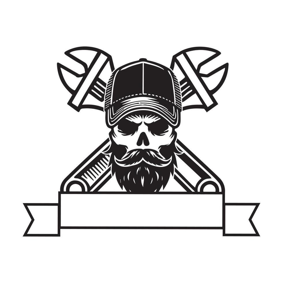 Skull Mechanic Themed Tools Artwork Illustration Design vector