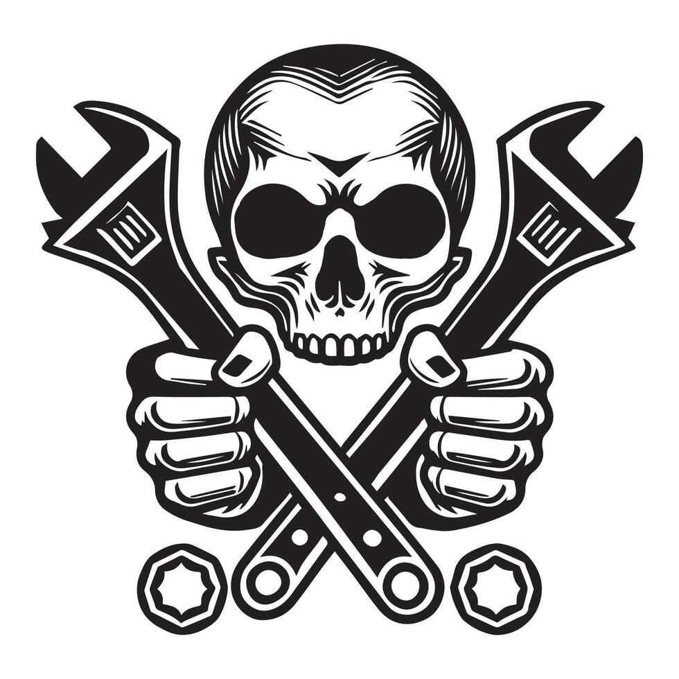 Mechanic Skull Tools Themed Design Illustration vector
