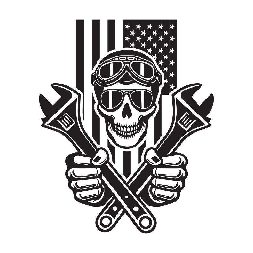 US Skull Mechanic Tools Artwork American Inspired Design vector