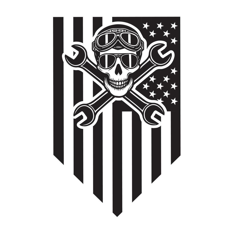 American Skull Mechanic Tools Artwork Inspired Illustration vector