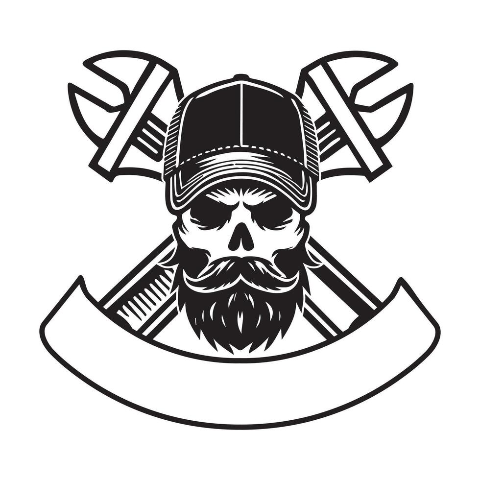 Skull Mechanic Artwork Design with Tools Illustration vector