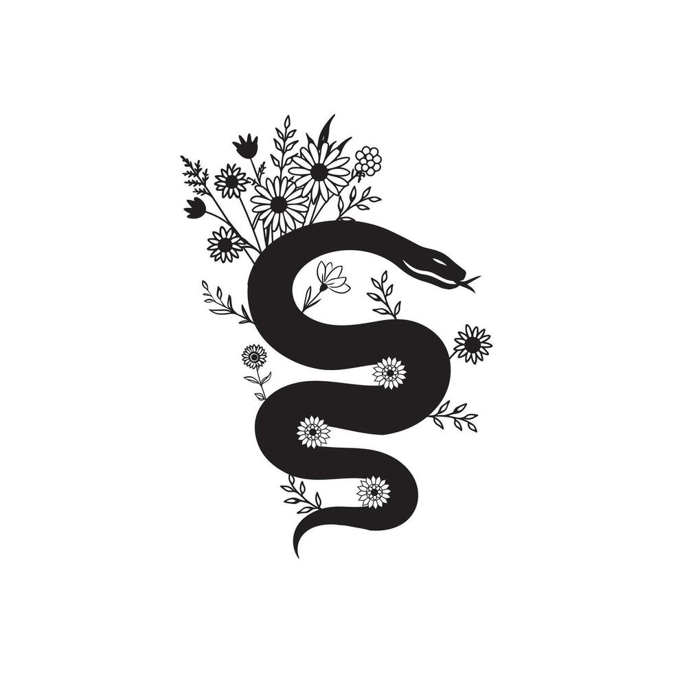 Artistic Snake and Flower Design vector