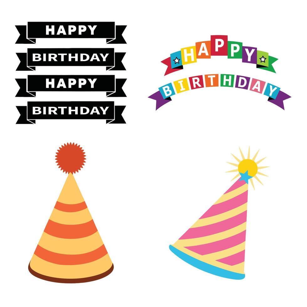 Festive Birthday Banner and Party Hat Design Bundle for Celebrations vector