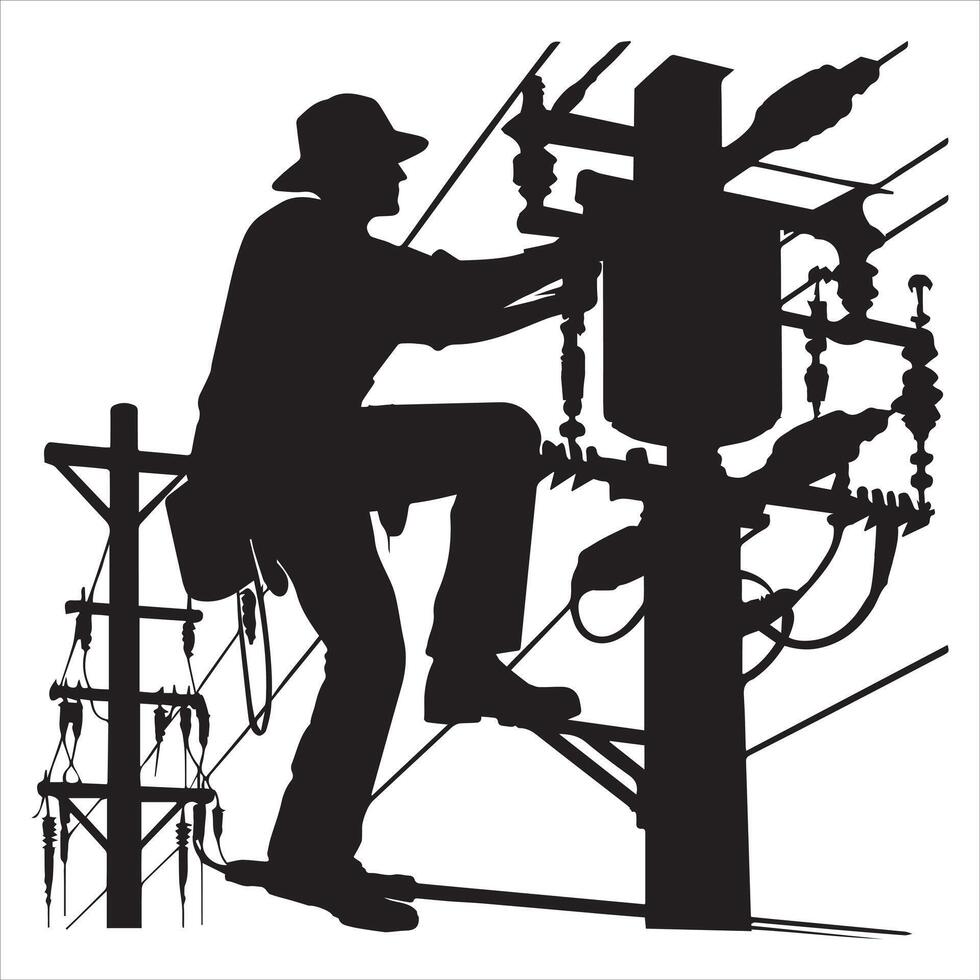 Powerline Worker Silhouette Clipart for Unique Projects vector