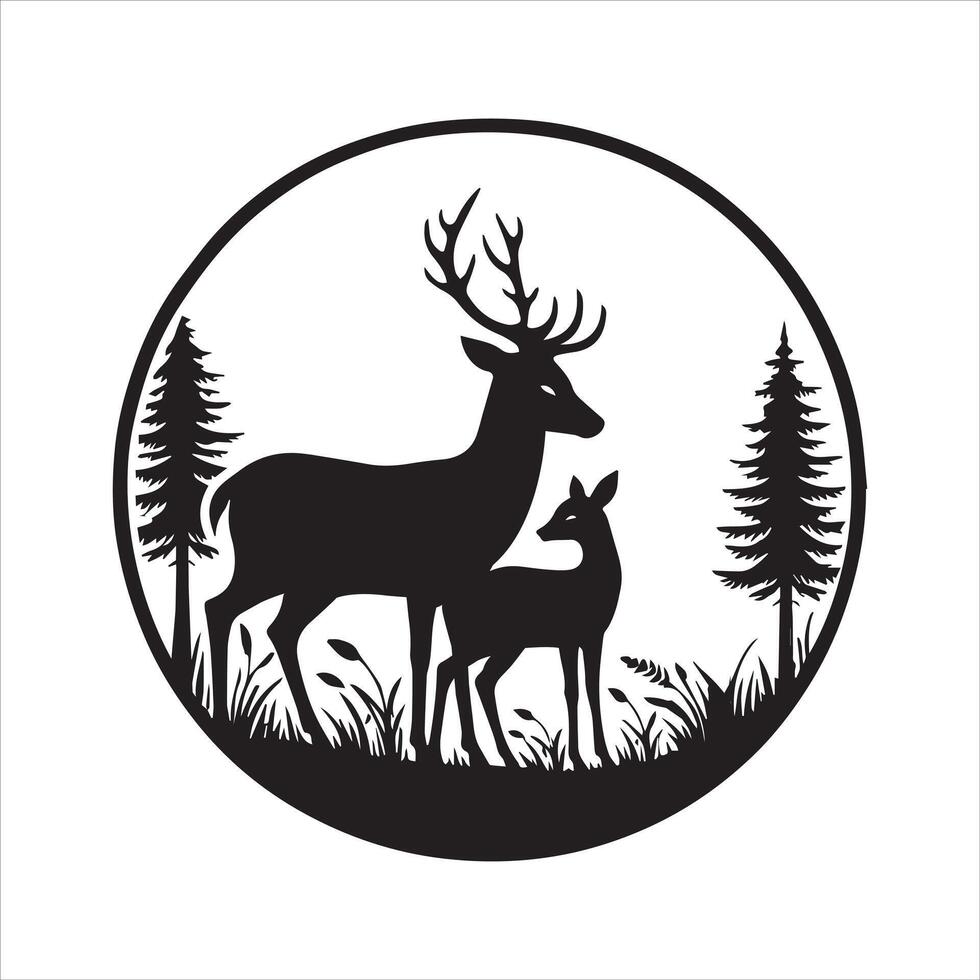 Wildlife Scene Silhouette Art Inspired by Woodland vector
