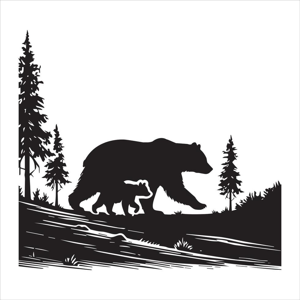 Magical Woodland Wildlife Silhouette Illustration Design vector