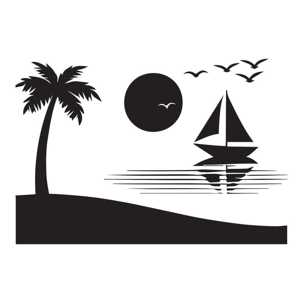 Ocean Beach Scene Artwork with Seashells and Sunlit Sky vector