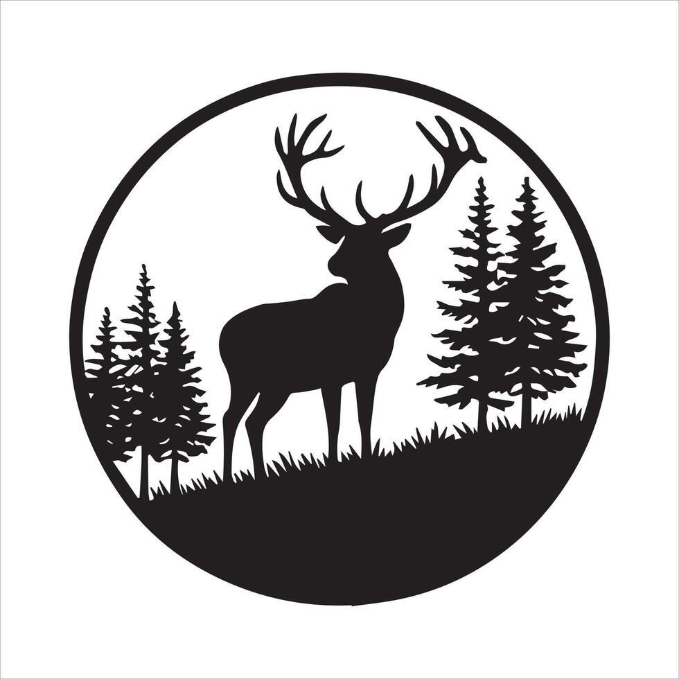 Forest Silhouette Design Featuring Wildlife Scene vector