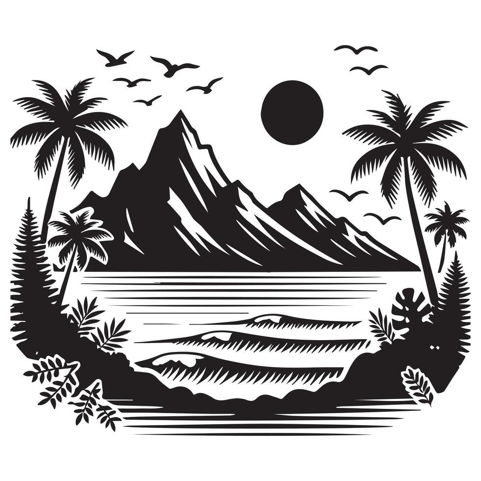 Tranquil Ocean Beach Scene with Golden Sands and Blue Waves vector