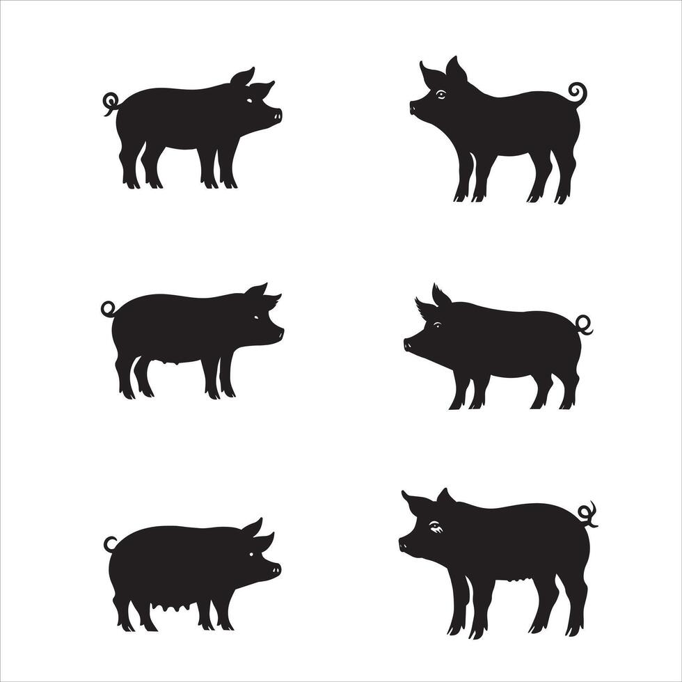 Pig Silhouette Bundle Farm Animal Design Set vector
