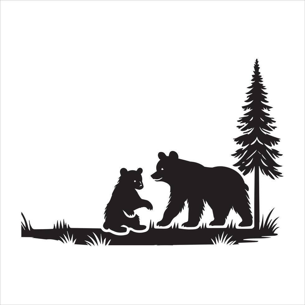 Forest Wildlife Silhouette Illustration in Woodland Theme vector