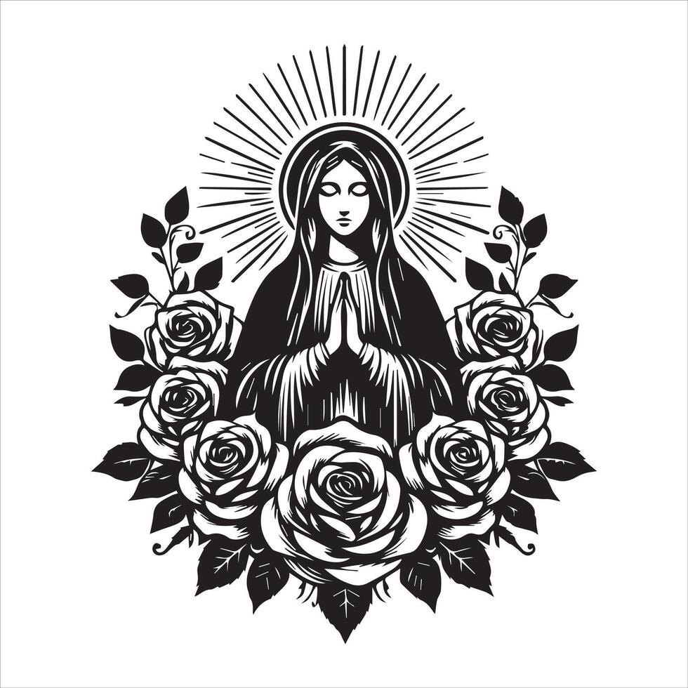 Blessed Virgin Mary Cradling Infant Jesus vector