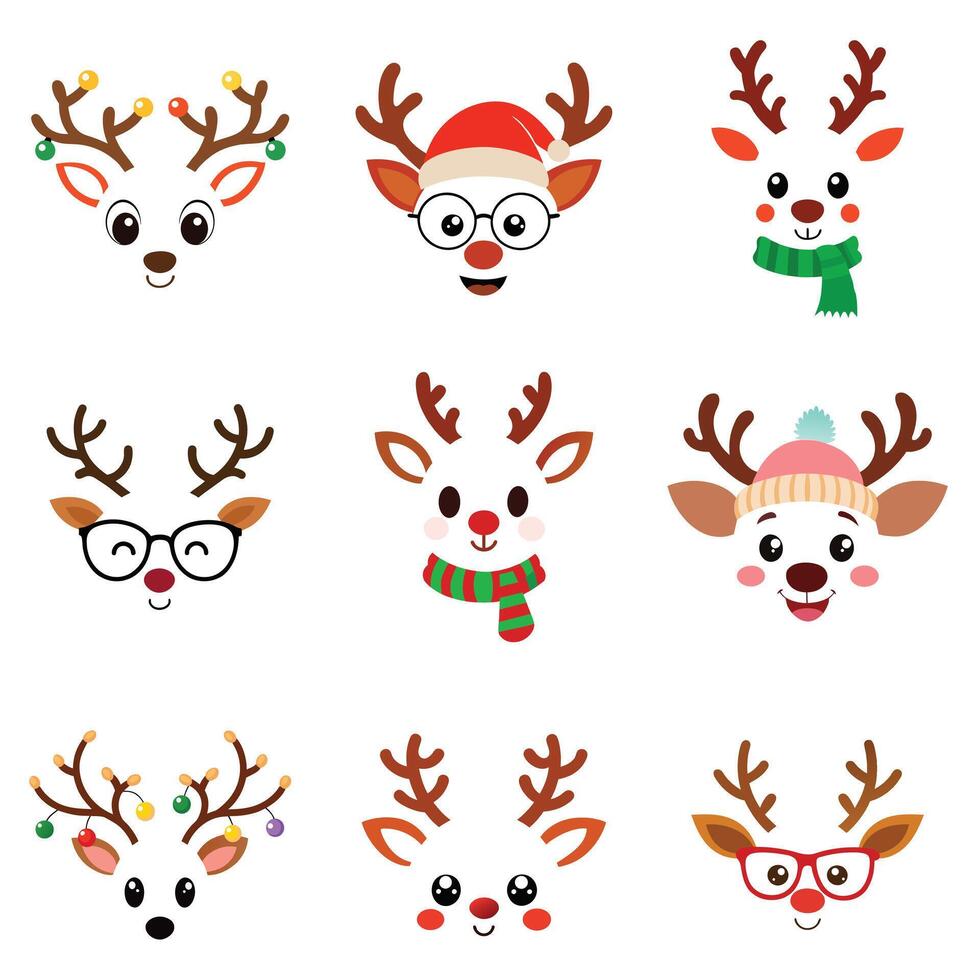 Whimsical Christmas Reindeer Face Illustration Design Bundle vector