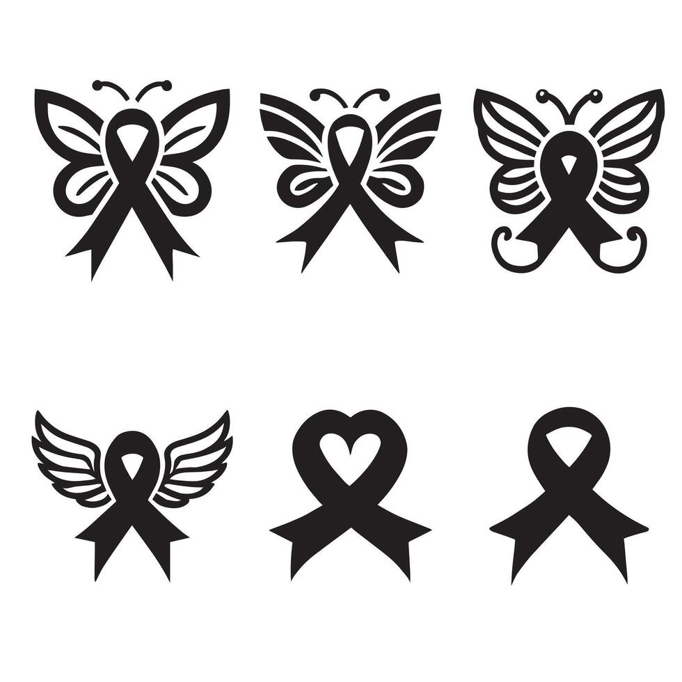 Elegant Awareness Ribbon and Butterfly Wings Design Bundle vector