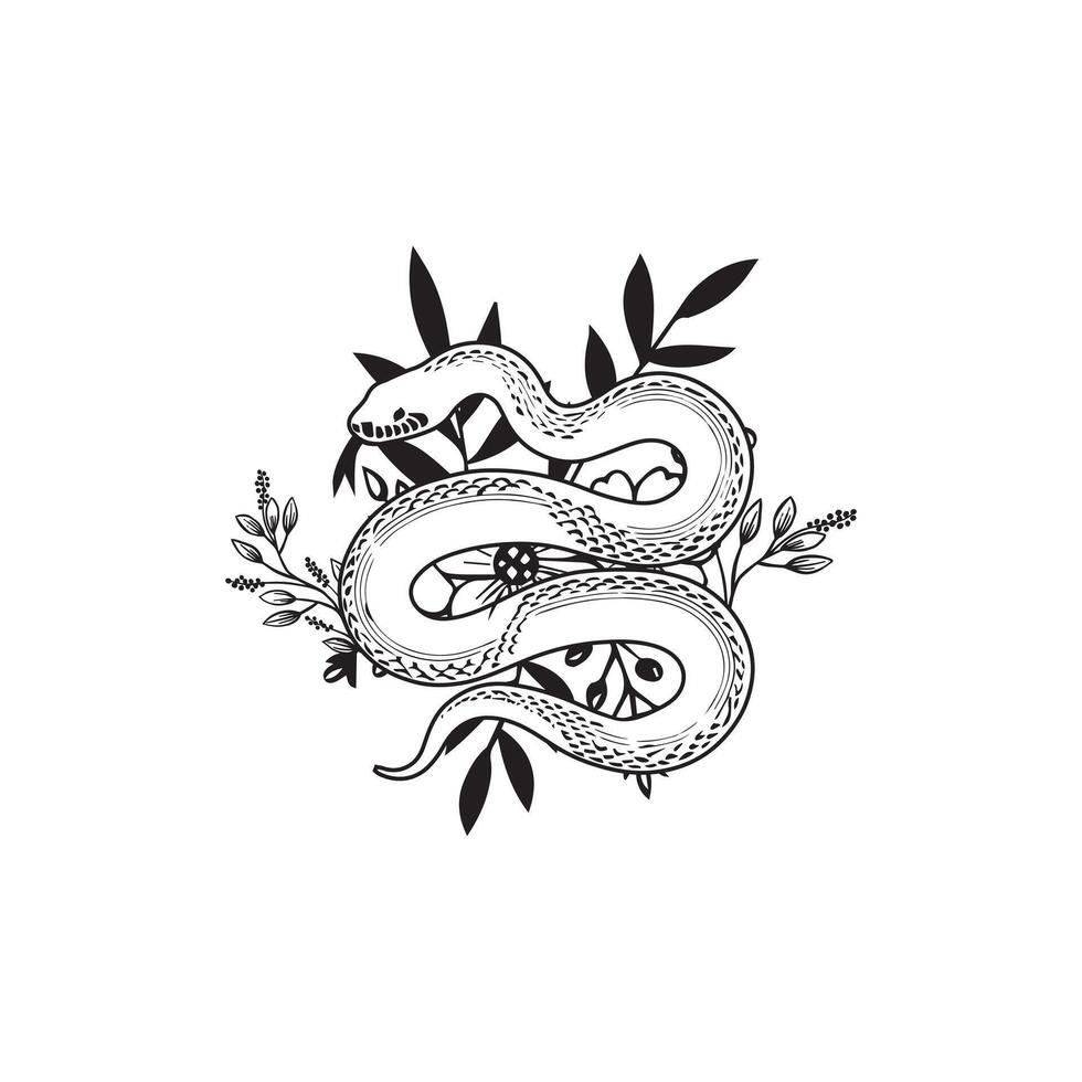Flower Encircling Snake Art Design vector