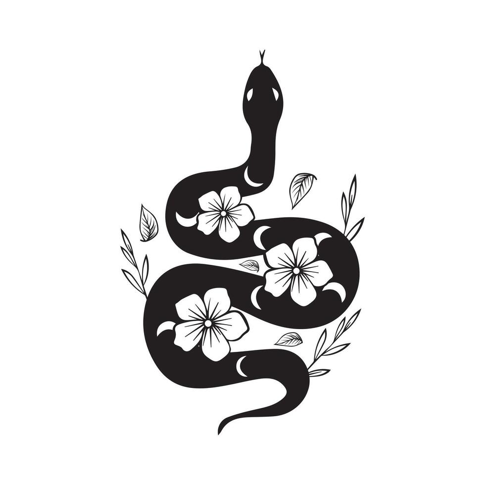 Serpent and Bloom Illustration Design vector