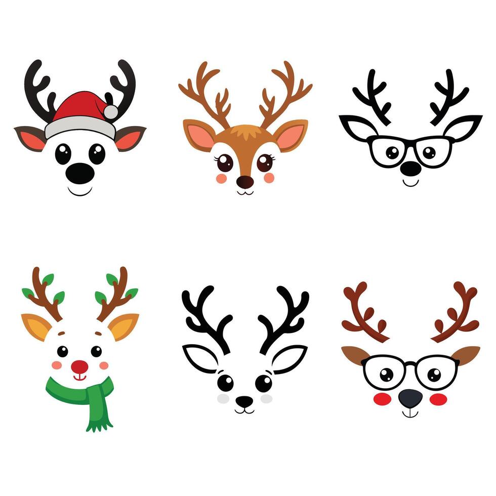 Adorable Christmas Reindeer Face Illustration Design Bundle vector
