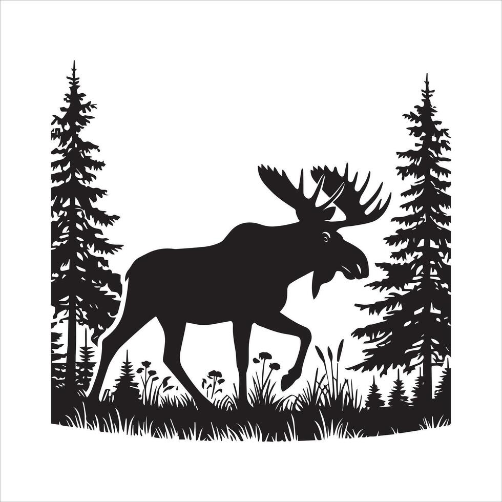 Nature-Inspired Woodland With Animal Silhouettes vector