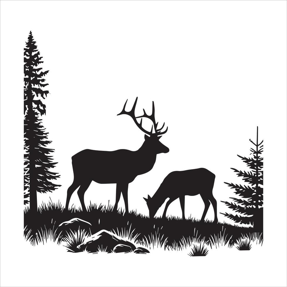Nature-Inspired Silhouette Art Woodland Wildlife Scene vector