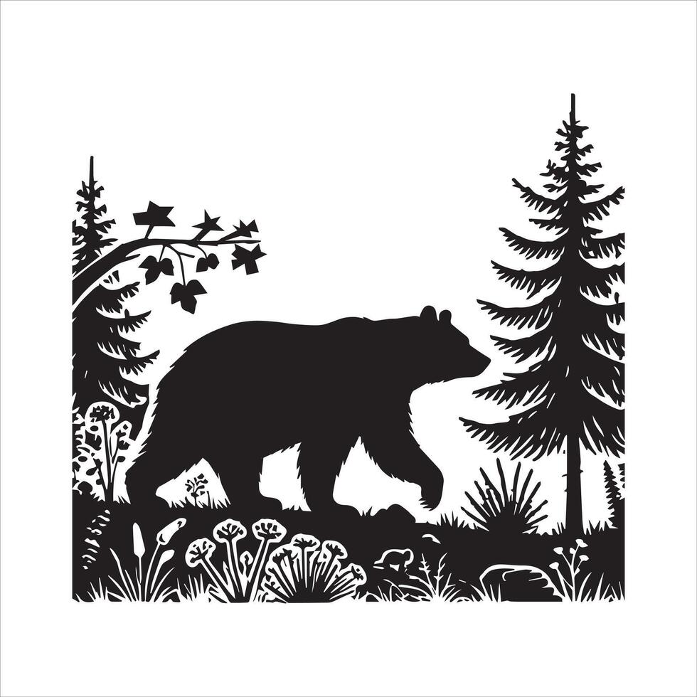 Charming Woodland Wildlife Scene With Silhouette Design vector