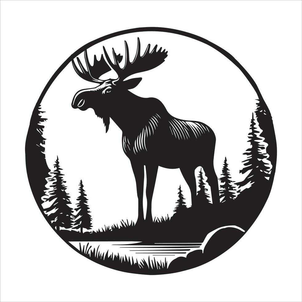 Forest Wildlife Silhouette Scene Illustration Design vector