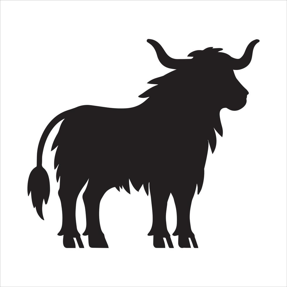 Elegant Domestic Yak Silhouette Illustration vector