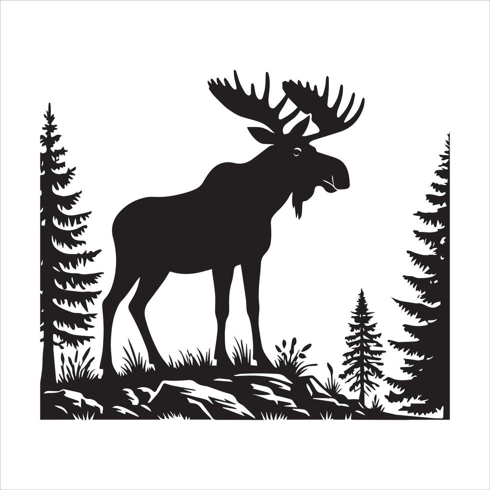 Woodland Scene With Animals Silhouette Design vector