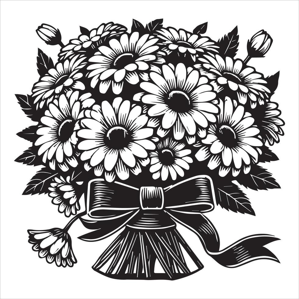 Elegant Daisy Bouquet with Ribbon Illustration vector