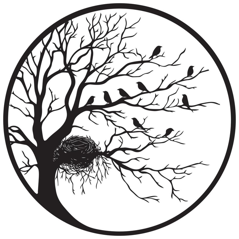 Laser Cut Tree Illustration Timeless Design Style vector