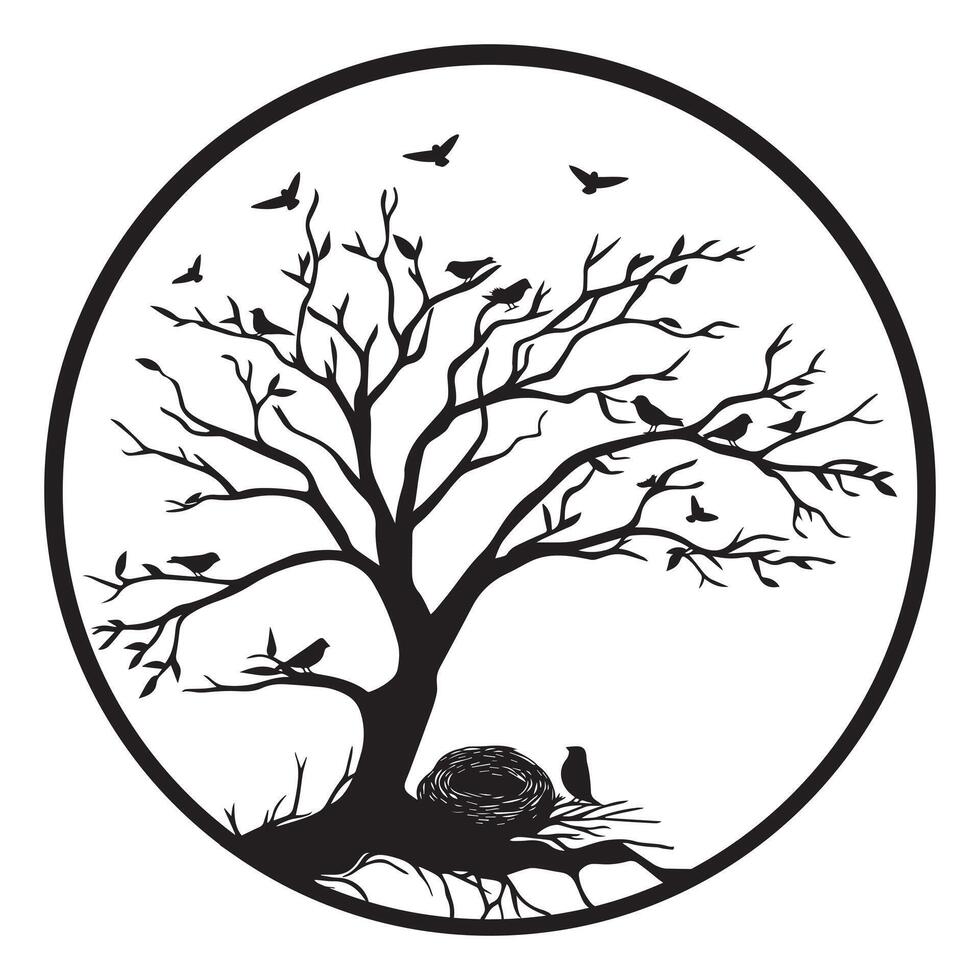 Unique Tree Silhouette Laser Cut Art Design vector
