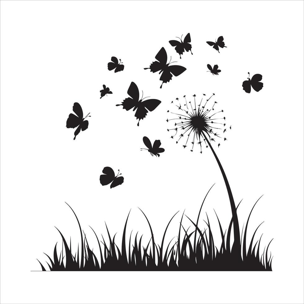 Simple Dandelion Silhouette Drawing Design vector