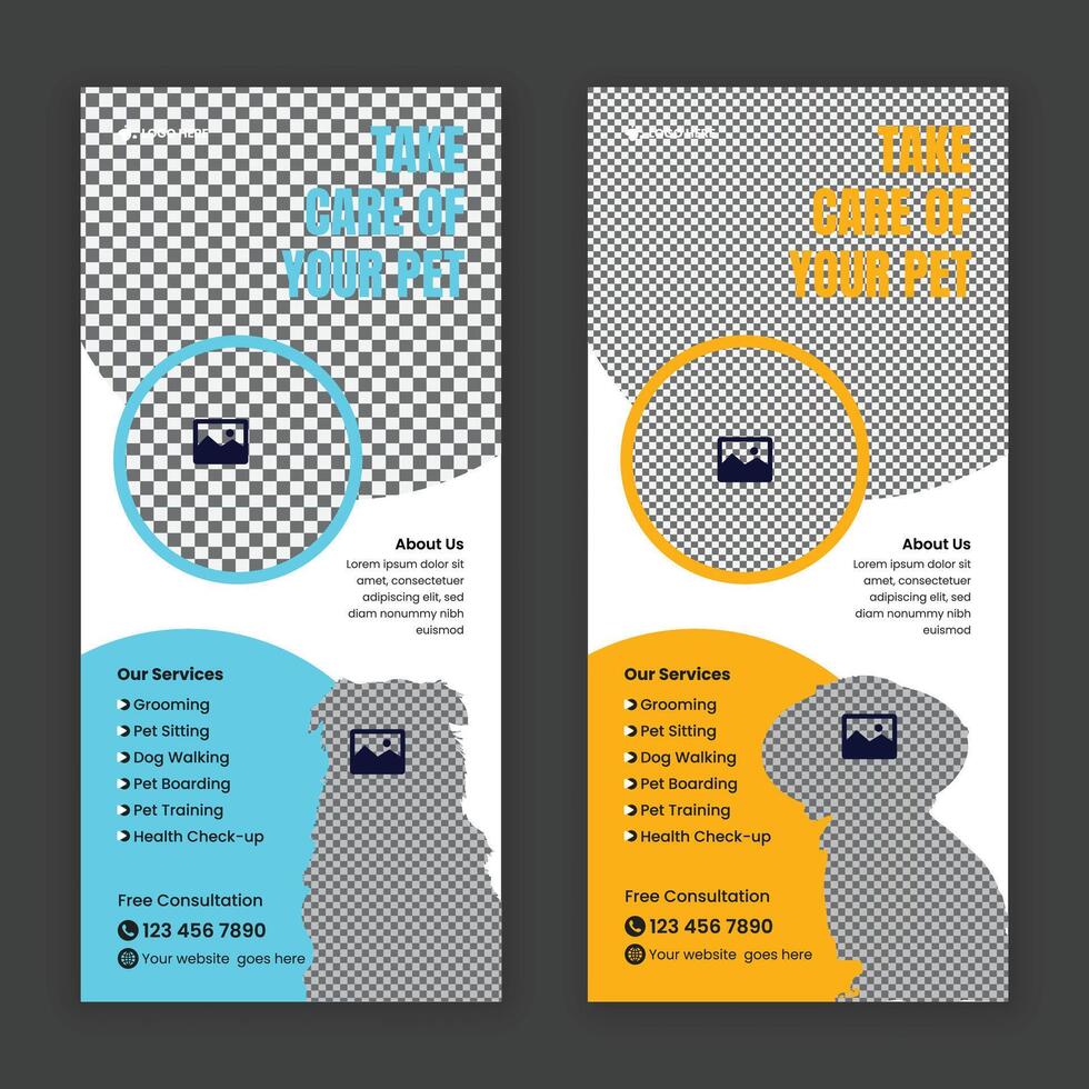 Pet care business marketing rack card, DL flyer, leaflet, and handbill design template vector