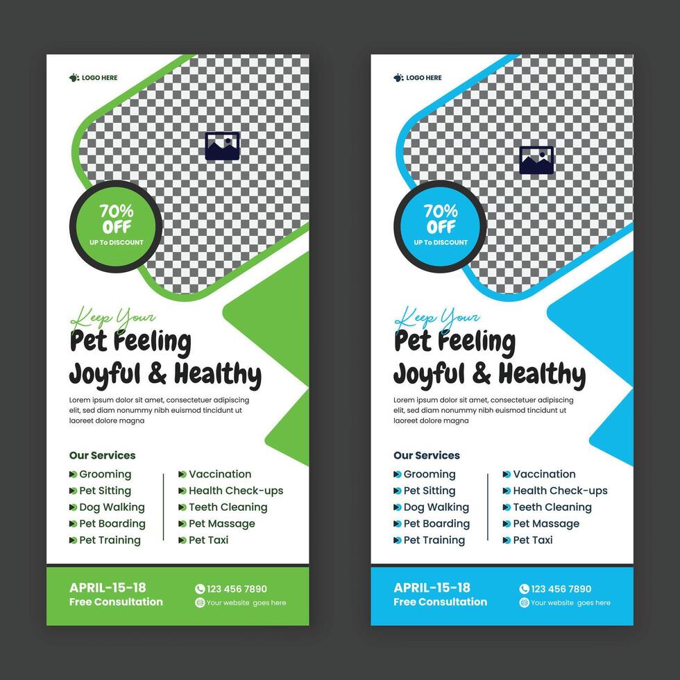Animal care rack card, DL flyer, and leaflet design template vector