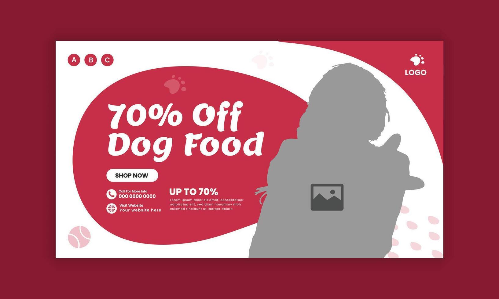 Pet food store horizontal banner design and pet food and accessories sale flat banner design template vector