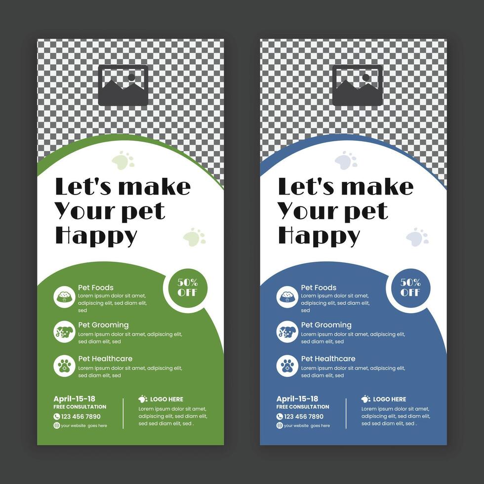 Pet care and accessories rack card, DL flyer, leaflet, and handbill design template vector