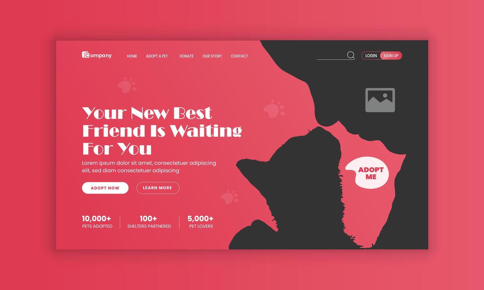 Pet adopt landing page design template vector