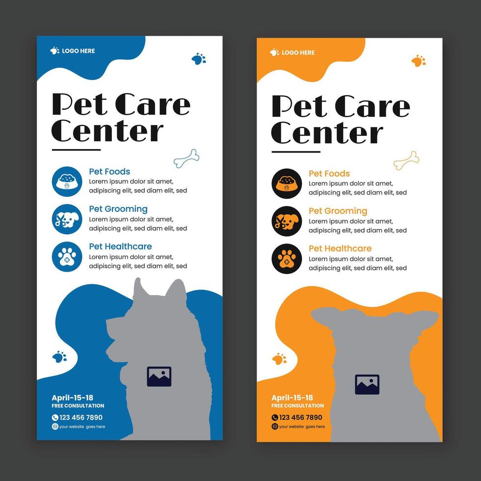 Pet care rack card, DL flyer, leaflet, and handbill design template vector