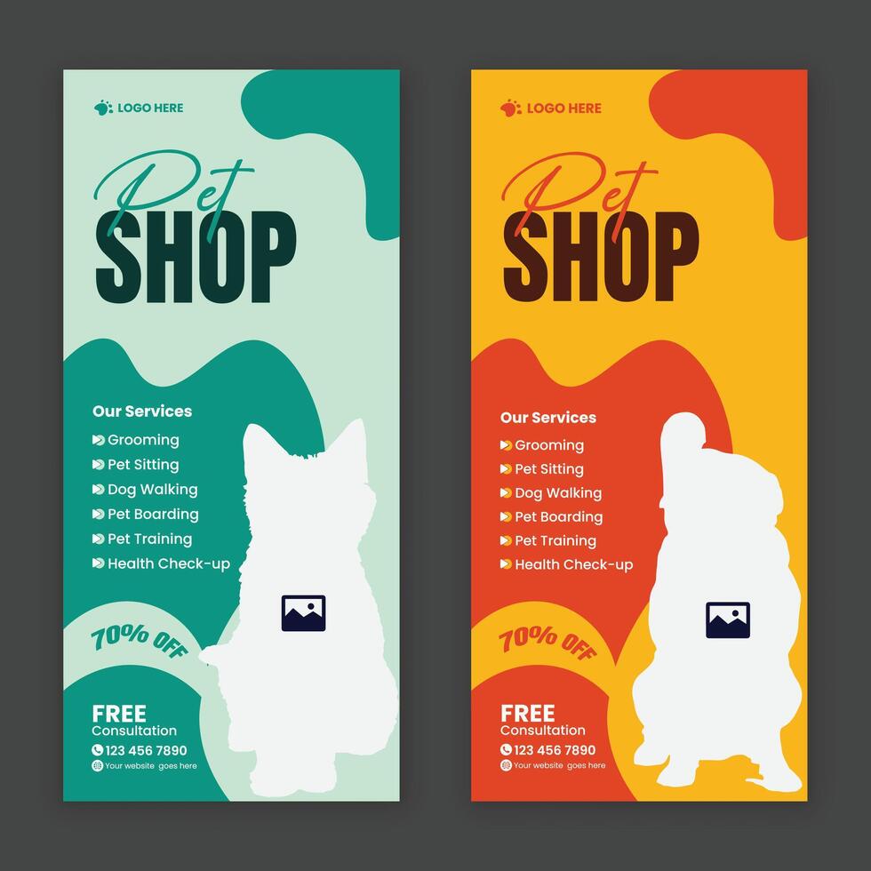 Pet shop rack card, DL flyer design template vector