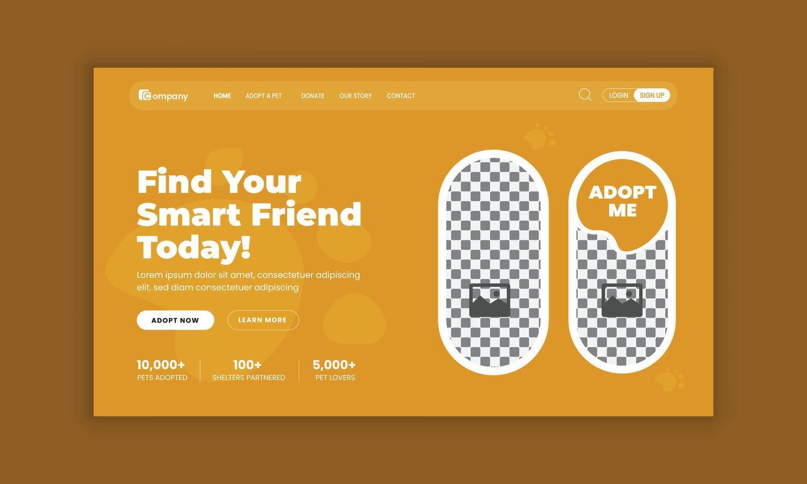 Pet adopt website landing page user interface and user experience design template vector