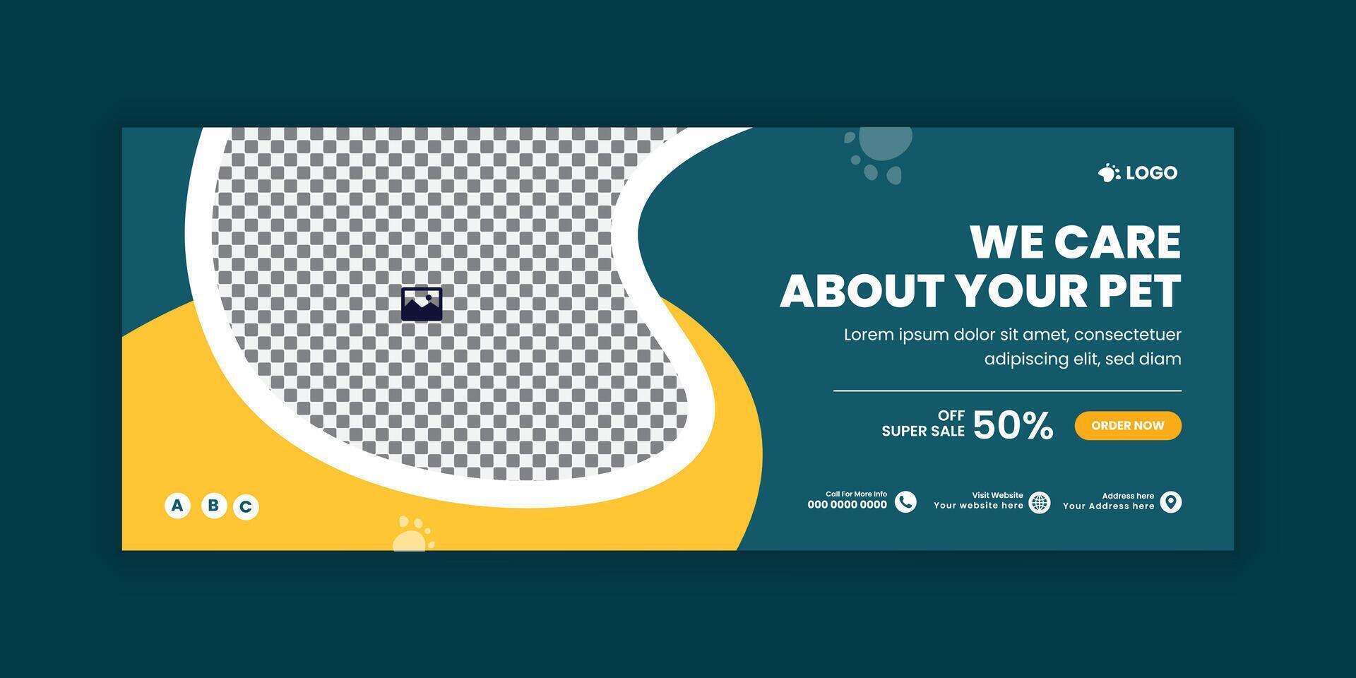 Dog and cat care social media cover banner design template or animal healthcare web banner vector