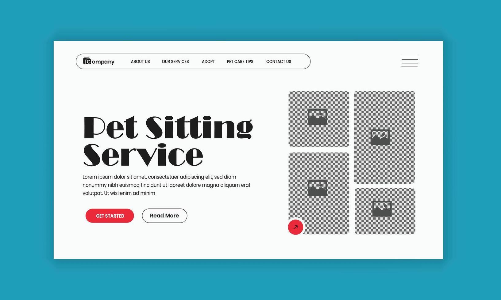 Pet adopt and dog lover website homepage hero section design template vector