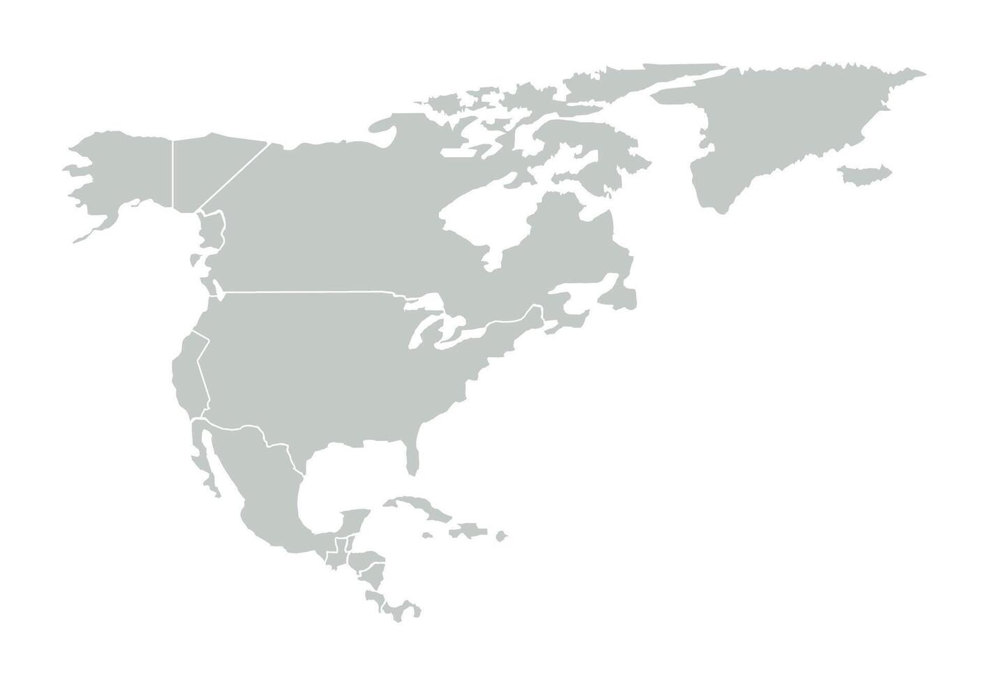 Outline of North America, Greenland and Gulf of Mexico. Gray map on white background. vector