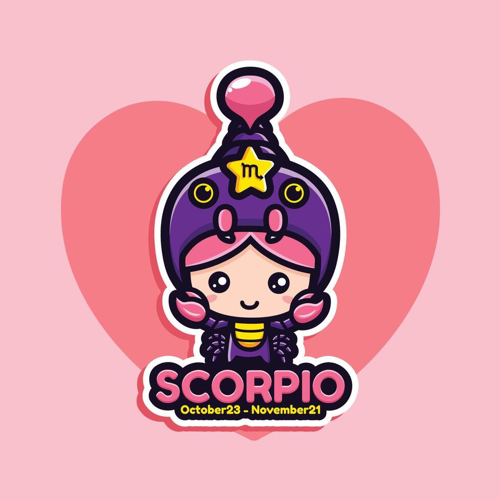 cute scorpio zodiac with heart background vector