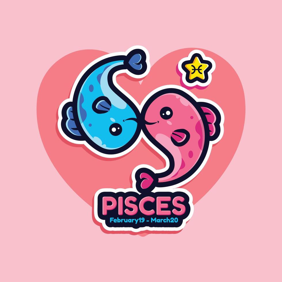 cute pisces zodiac with heart background vector