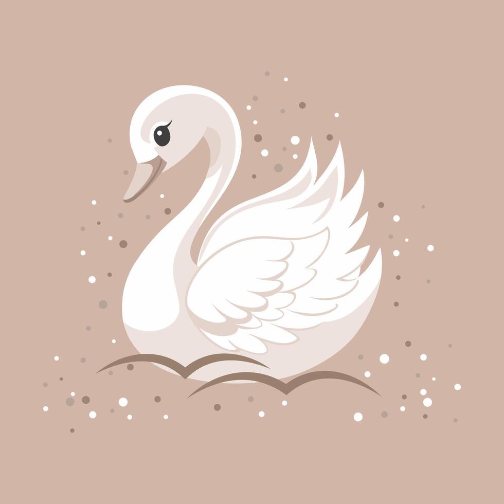Cute white swan on beige background. Children's illustration, postcard, template for congratulations. vector