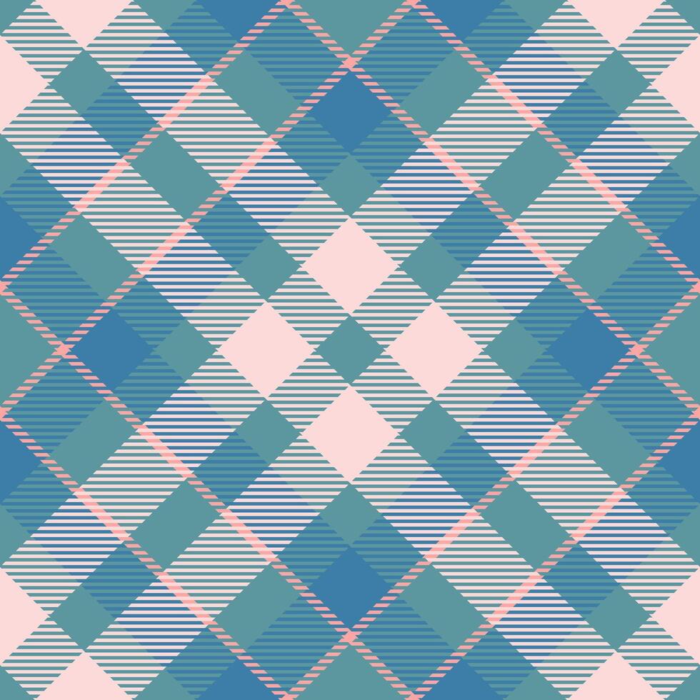 1970s pattern tartan background, softness check texture fabric. Idyllic plaid seamless textile in cyan and light colors. vector
